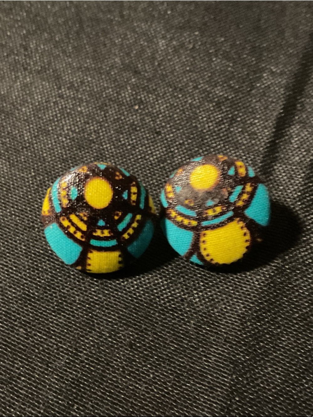 Turquoise and Yellow Patterned Button Earrings